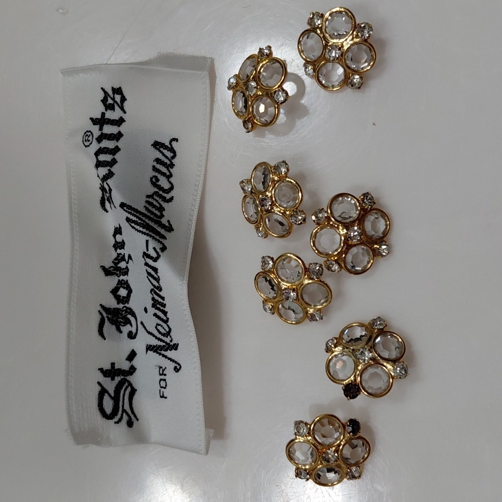 St. John Crystal and Gold Buttons, Set Of Seven